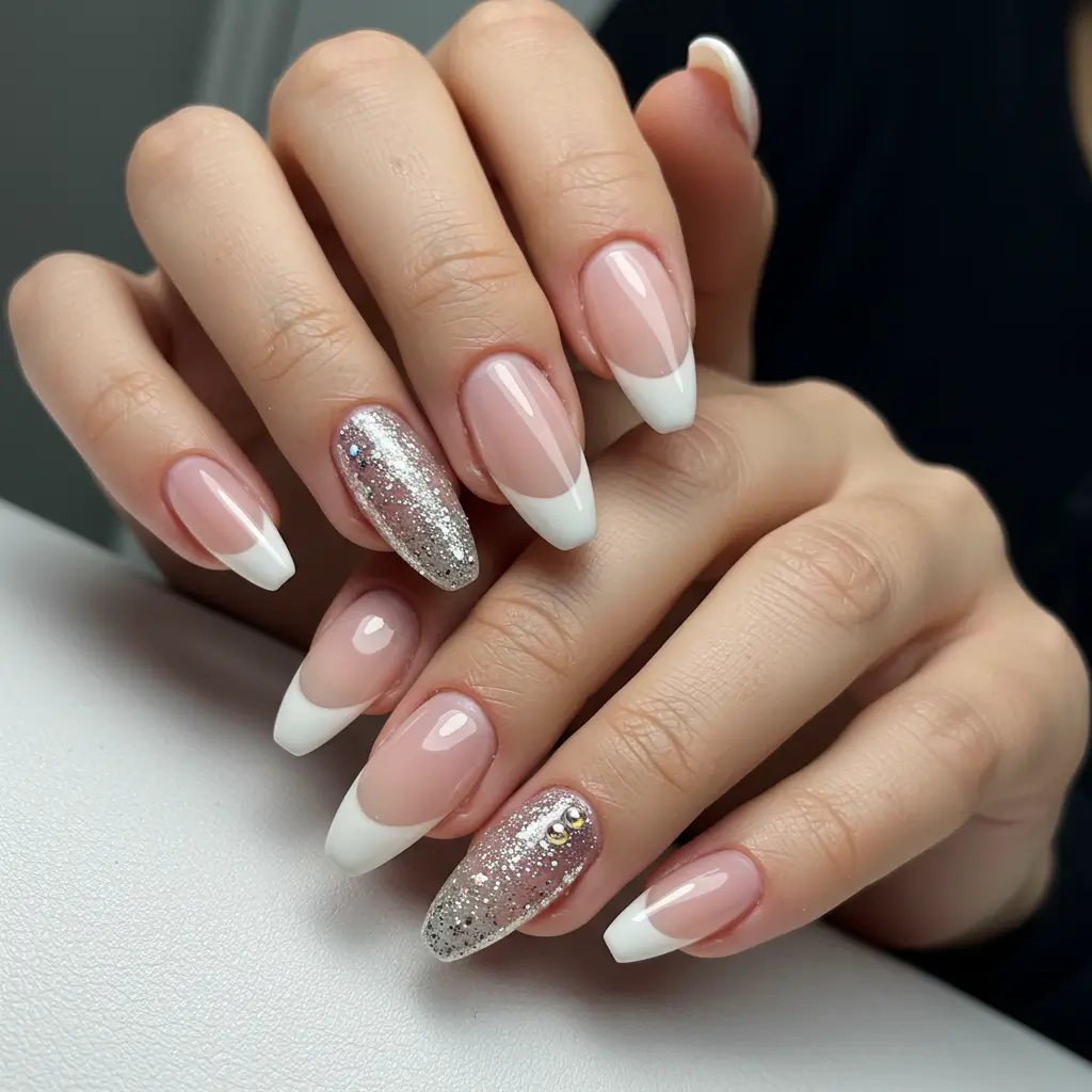 Almond-Shaped French Ombre Chrome Nails