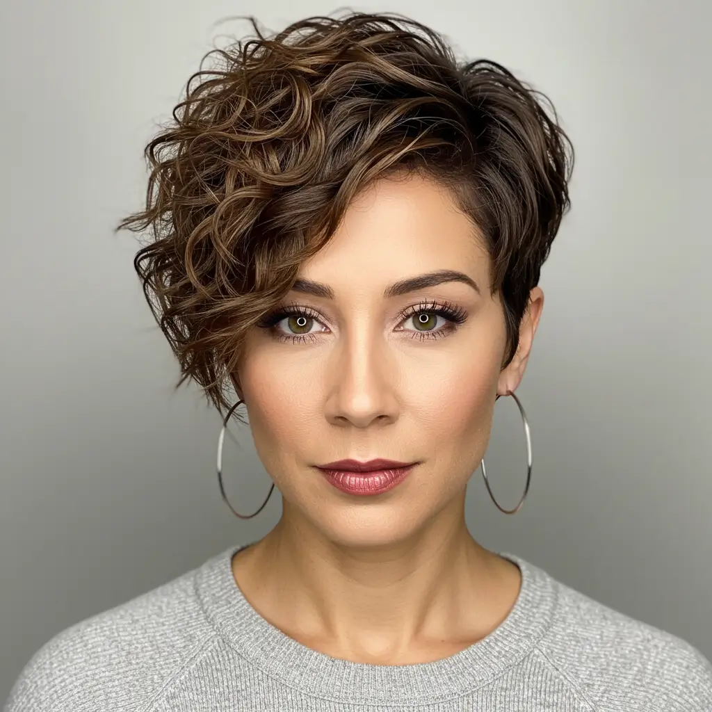 Asymmetrical Short Curly Bob