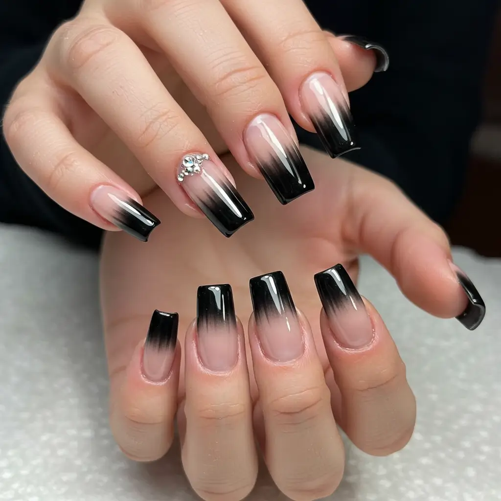 Black French Ombre Chrome Nails