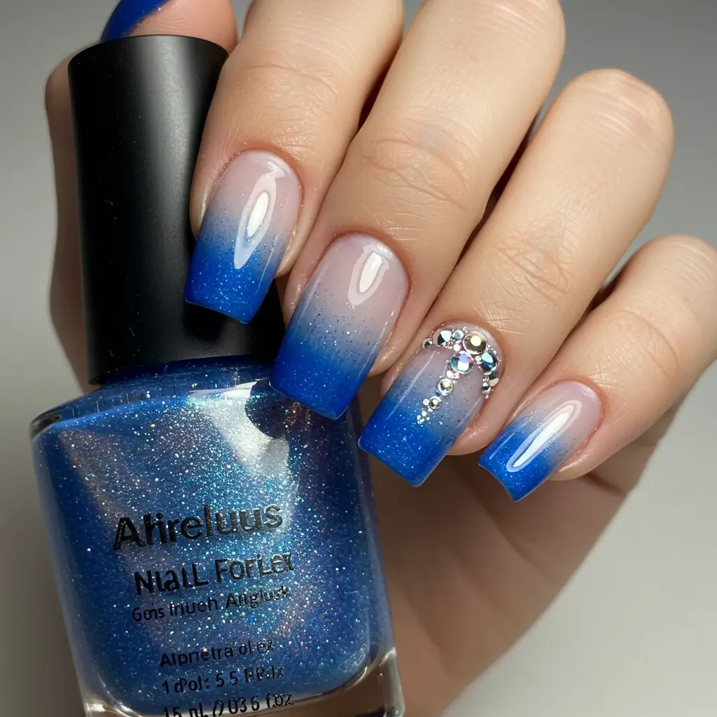 Blue French Ombre Chrome Nails