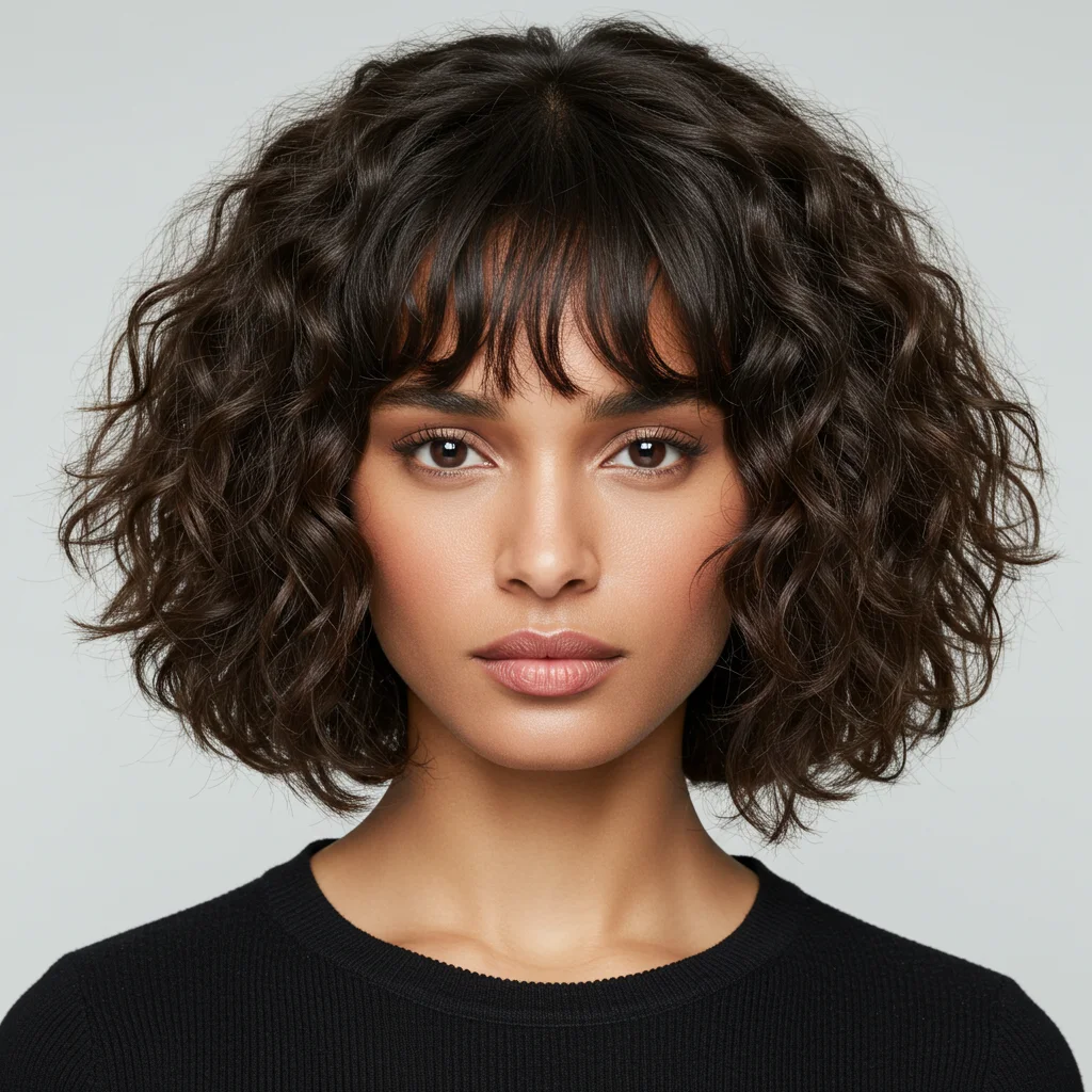 Bob Cut with Curly Bangs