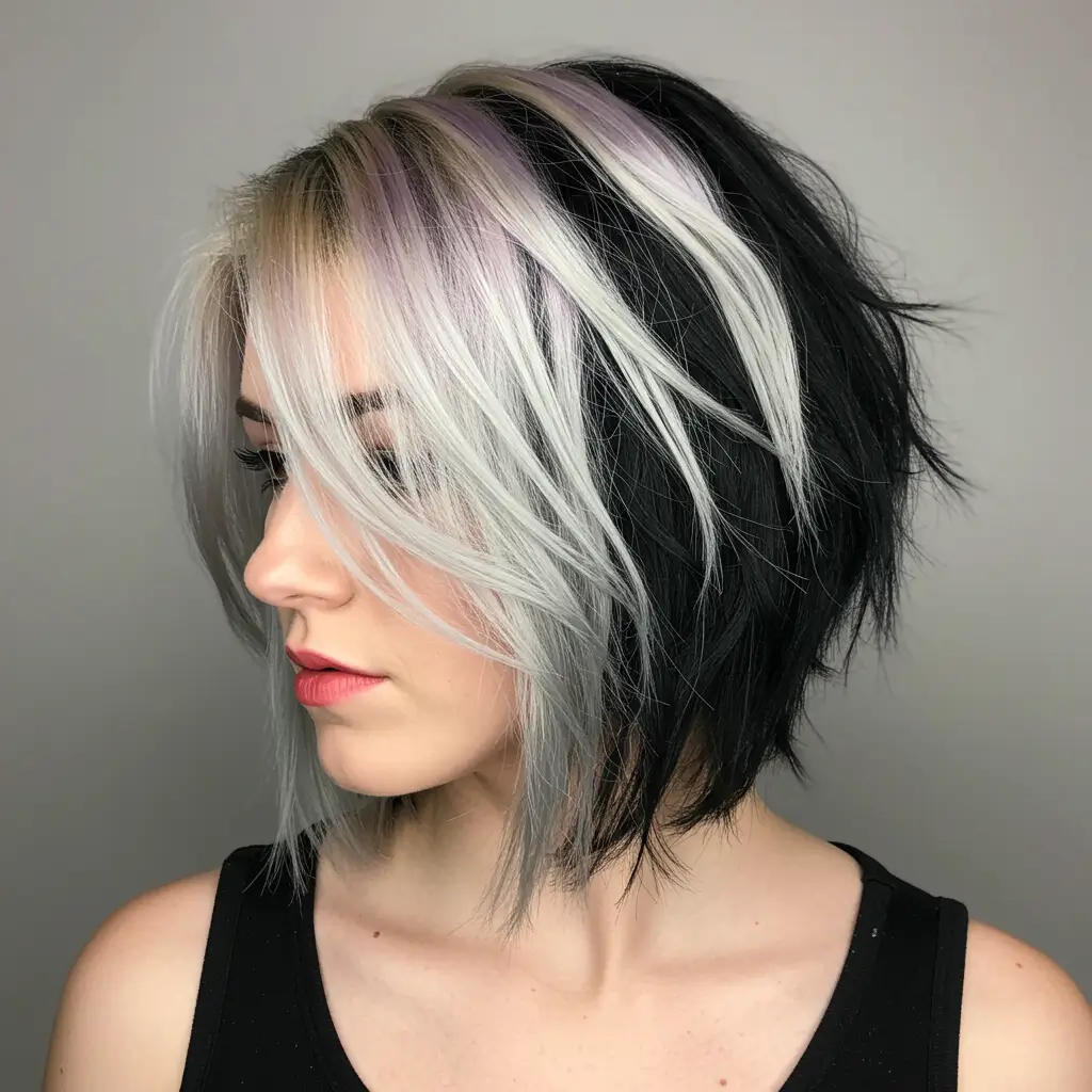 Bold Choppy Lob with Color Blocking