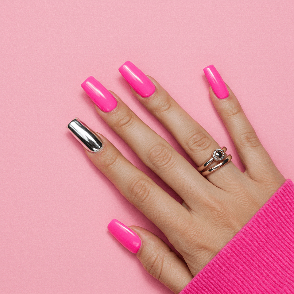 Bright Bubblegum Pink with a Silver Chrome Accent