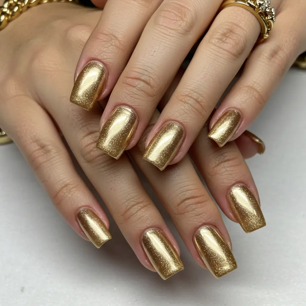 Champagne Gold Ombre Chrome Nails