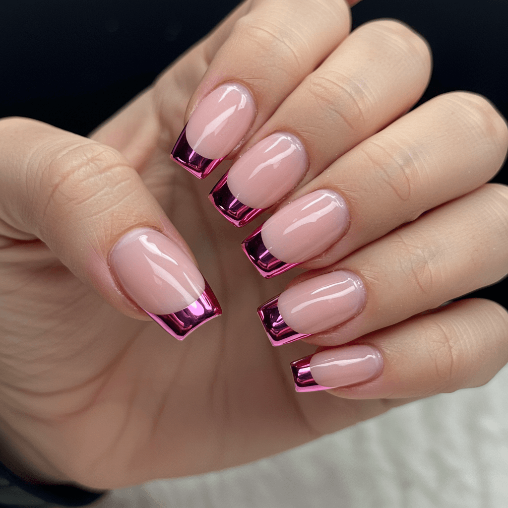 Chic Pink Chrome French Tips
