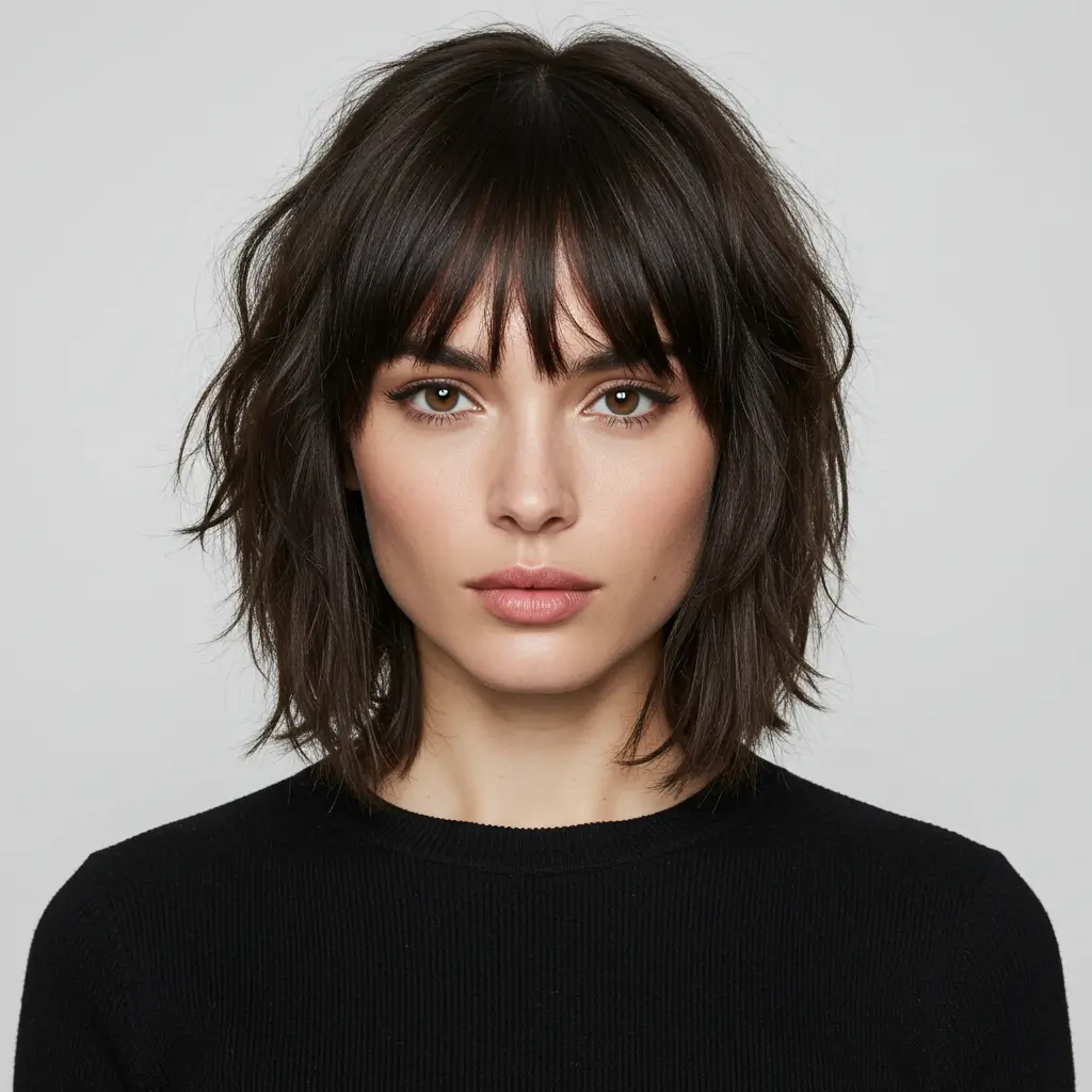 Choppy Lob with Blunt Bangs