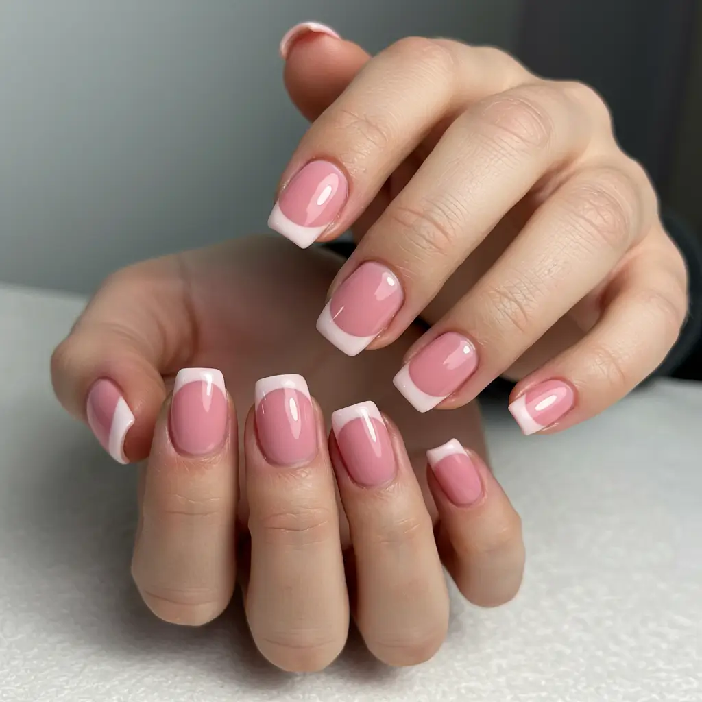 Classic Pink Half-Moon Manicure (Reverse French)