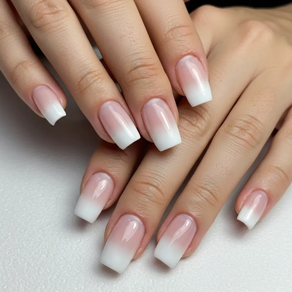 Classic White French Ombre Chrome Nails