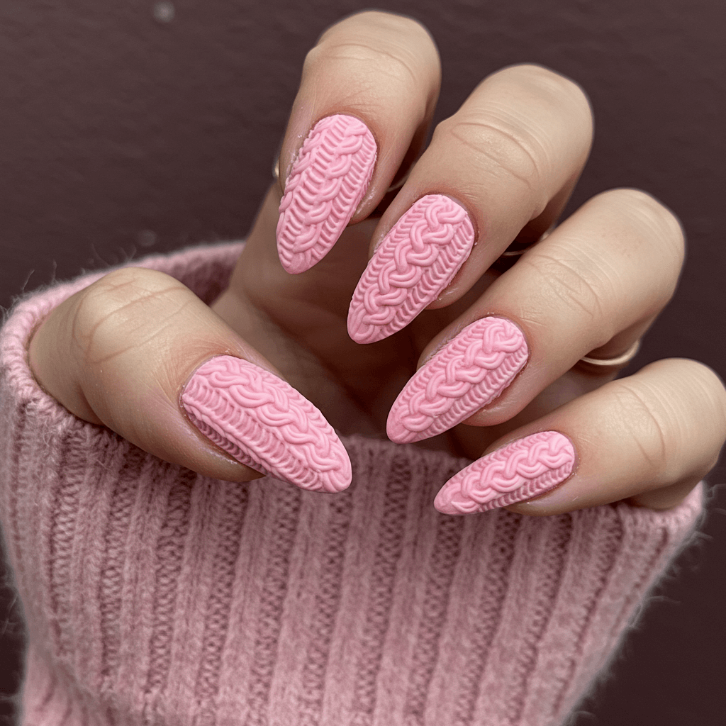 Cozy Pink Sweater Weather Textured Nails