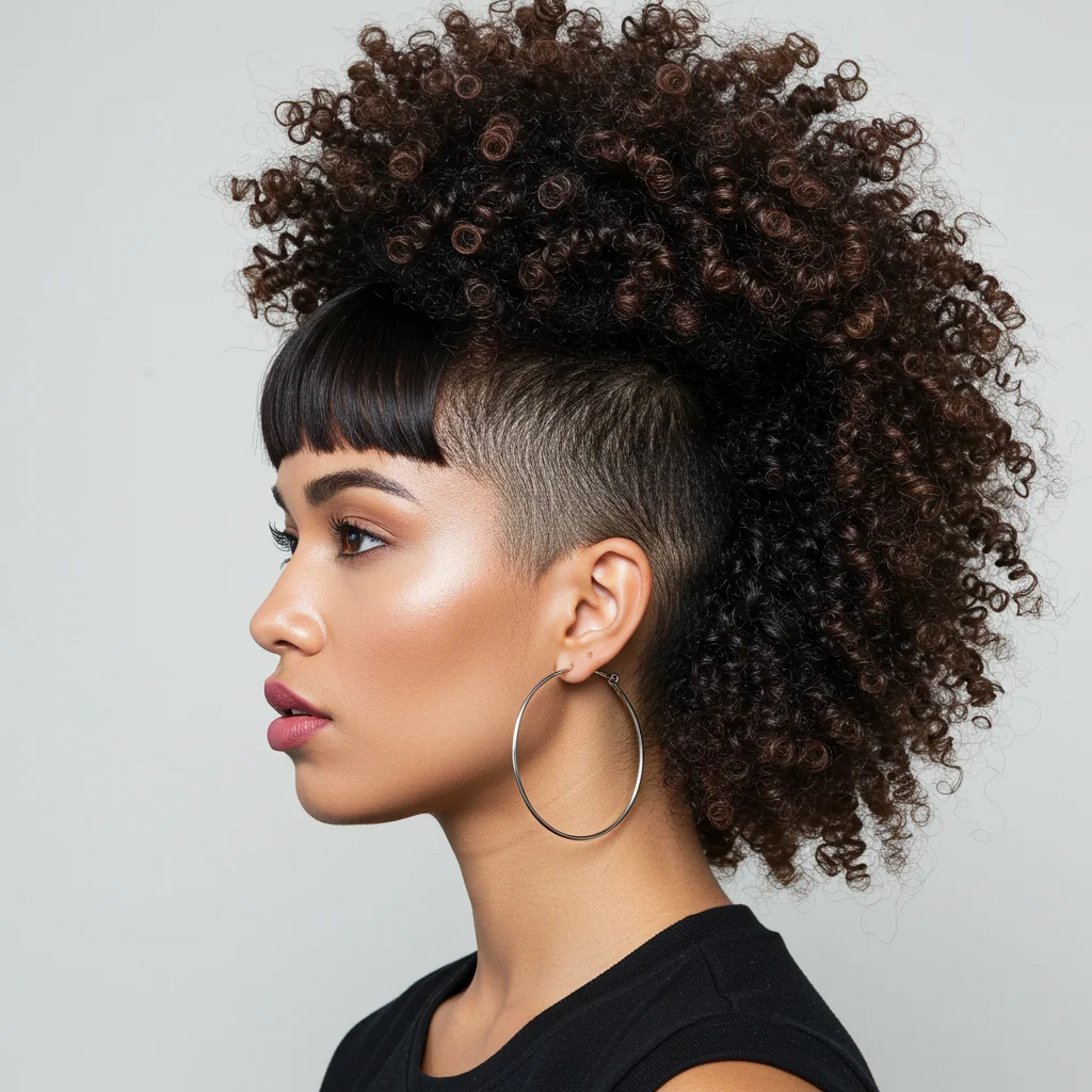 Curly Mohawk with Bold Bangs
