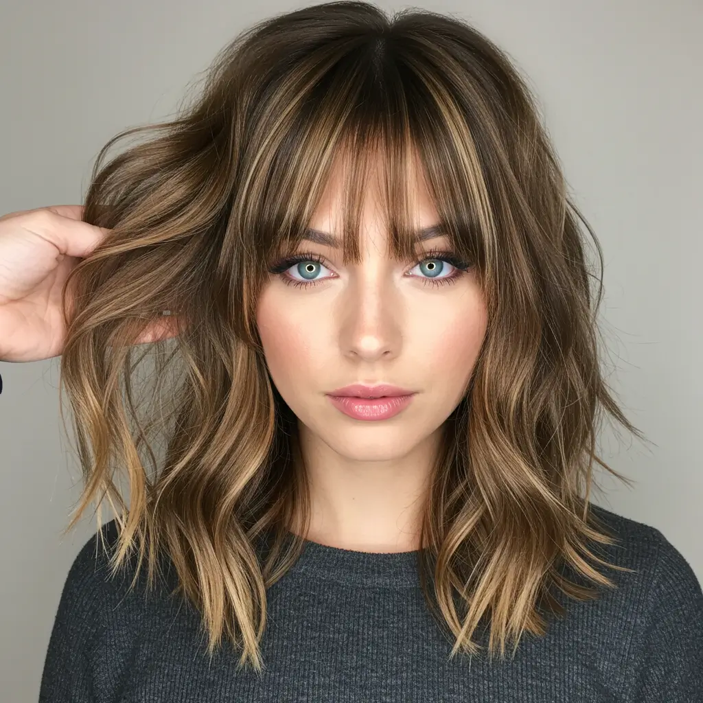 Curtain Bangs with Highlights or Balayage