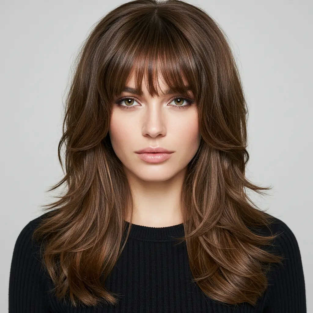 Curtain Bangs with Layered Long Hair Styles