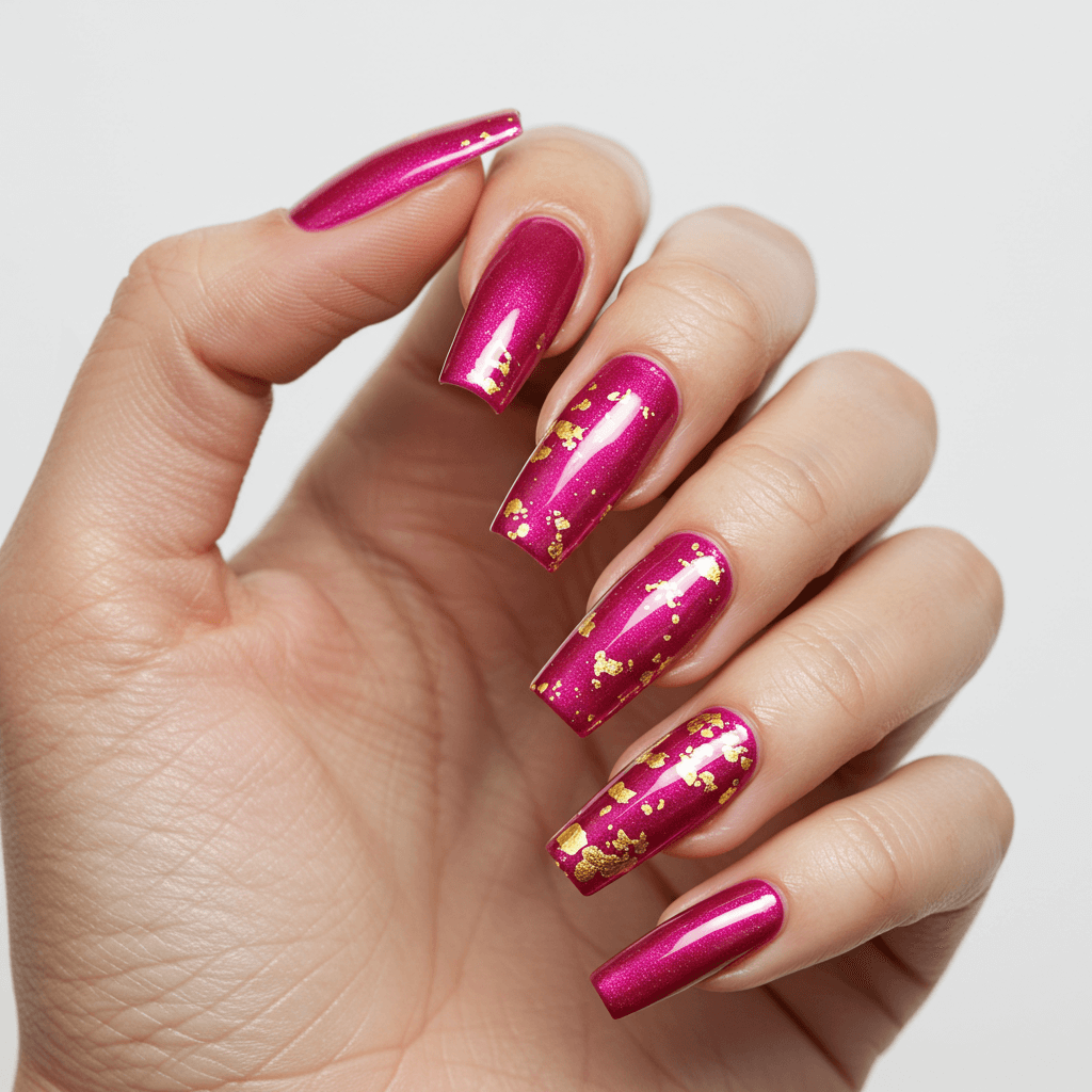 Deep Berry Pink with Scattered Gold Flakes