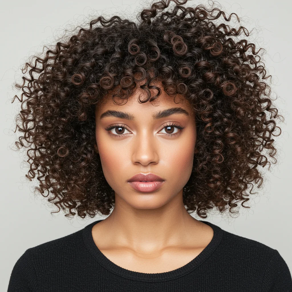 Defined Ringlets with Short Bangs