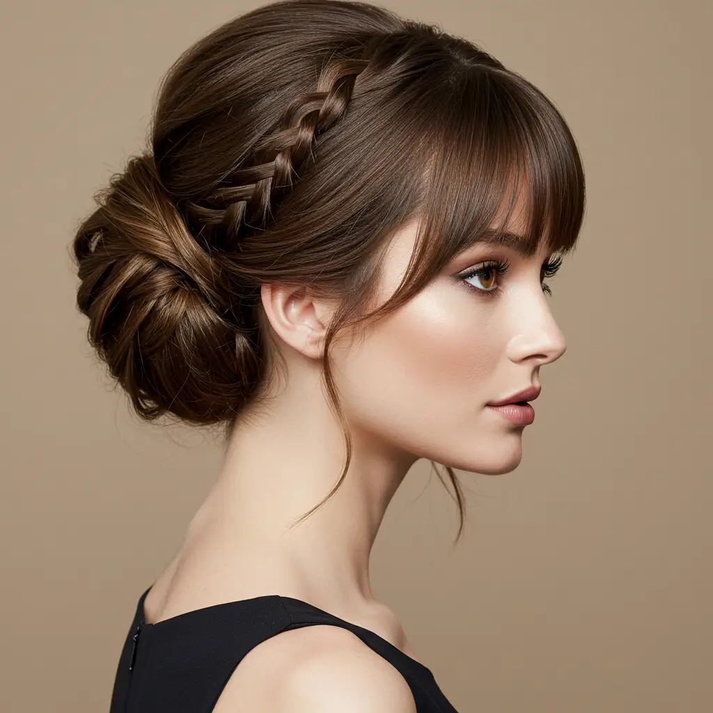 Elegant Updos with Curtain Bangs in Front