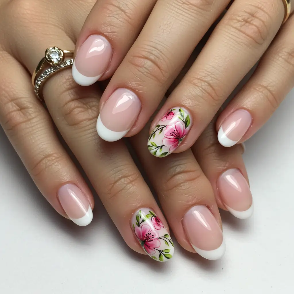 French Tips with Floral Accents