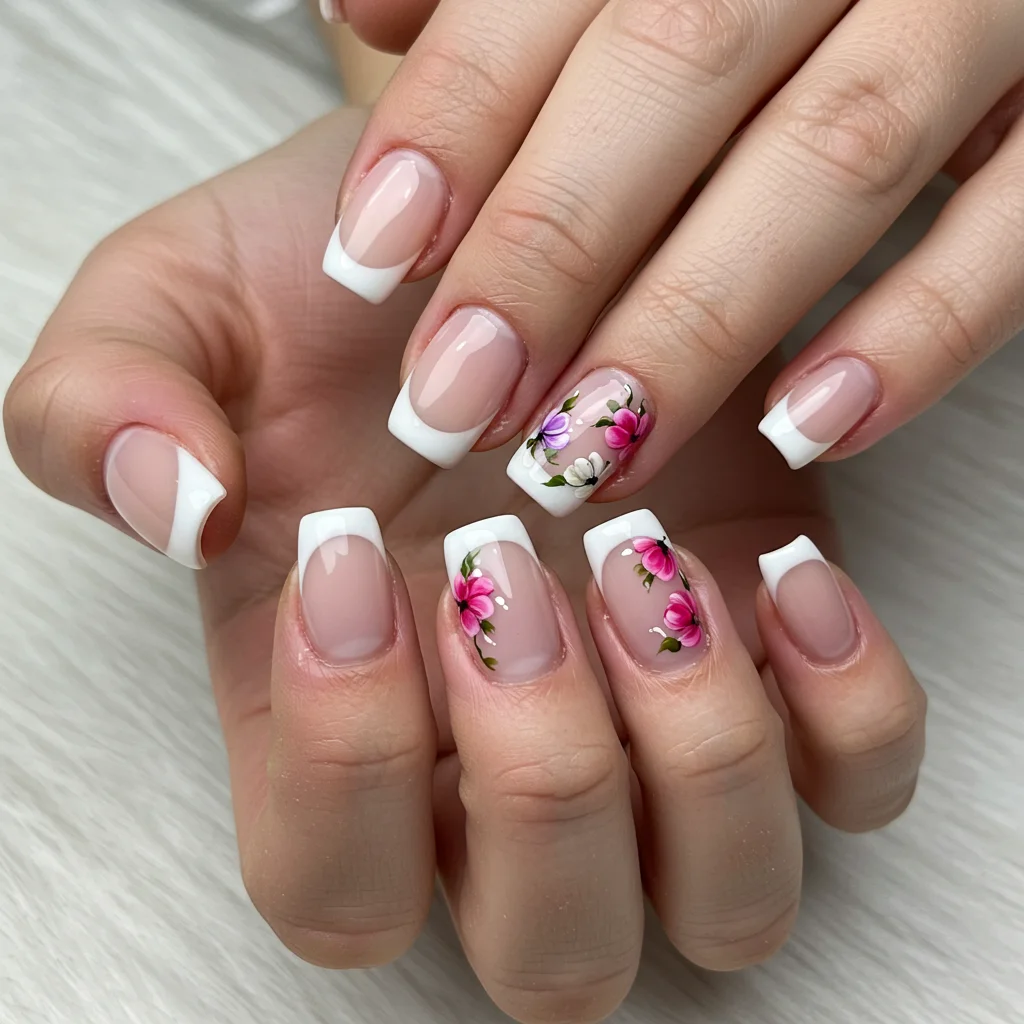French Tips with Floral Accents