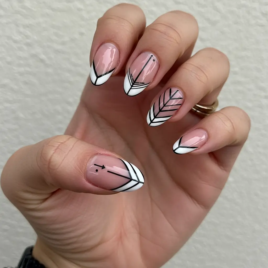 French Tips with Geometric Patterns