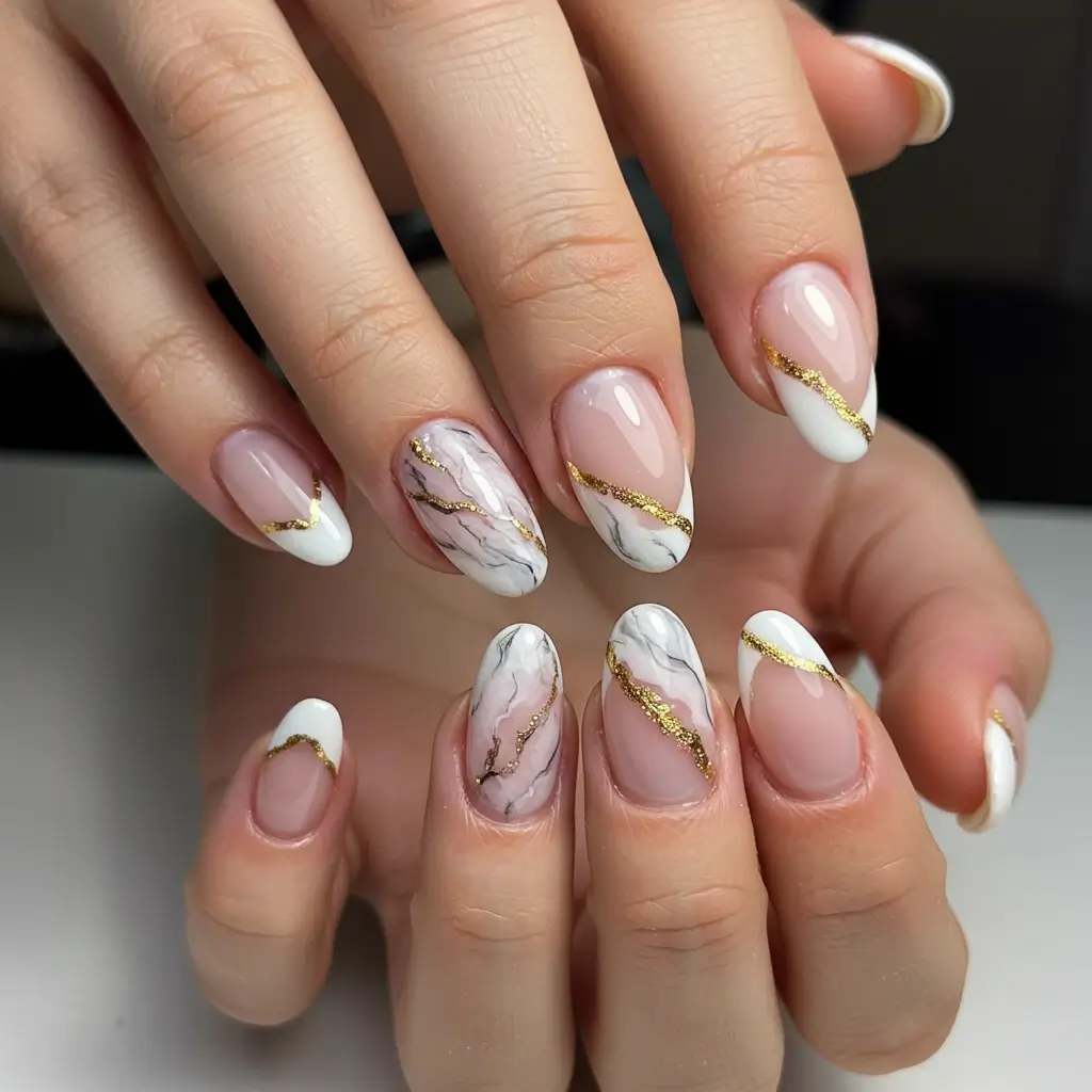 French Tips with Marble Effects