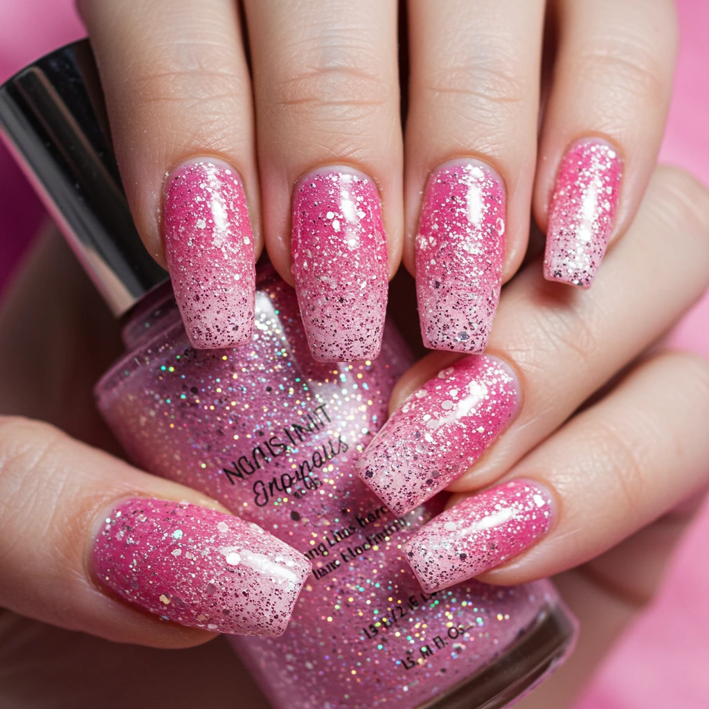 Gradient Sugar Spun Pink Glitter Nails