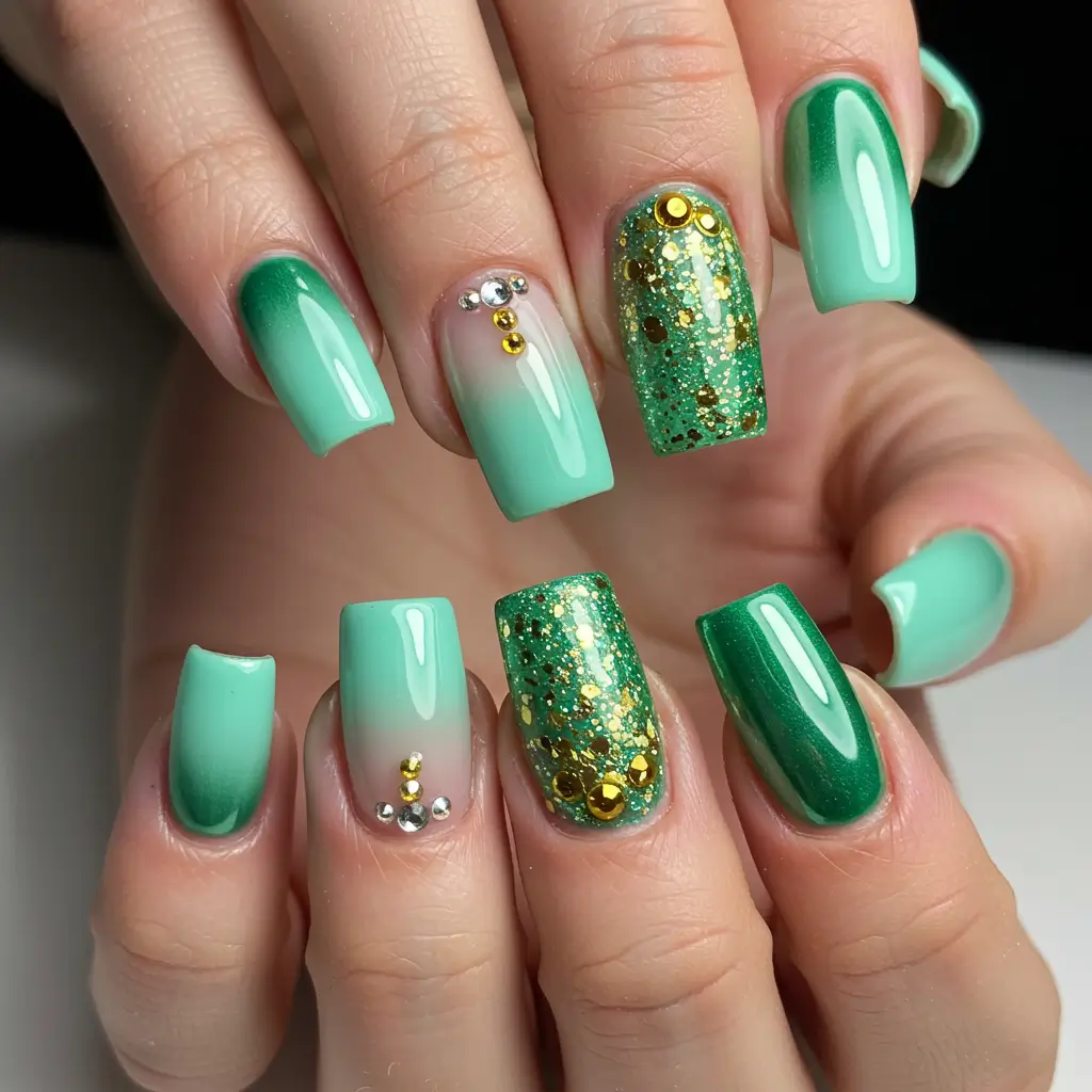 Green French Ombre Chrome Nails