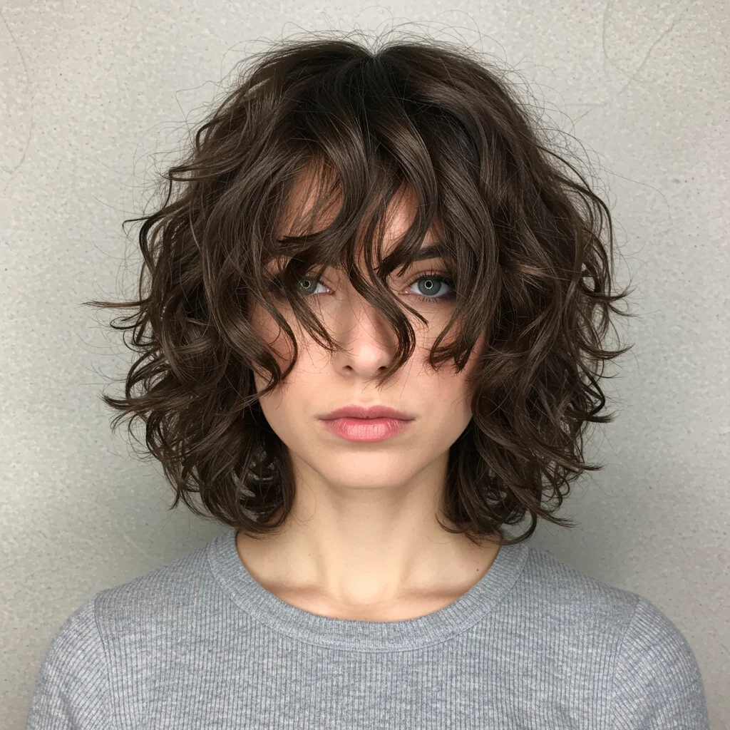 Layered Lob with Side Curly Bangs