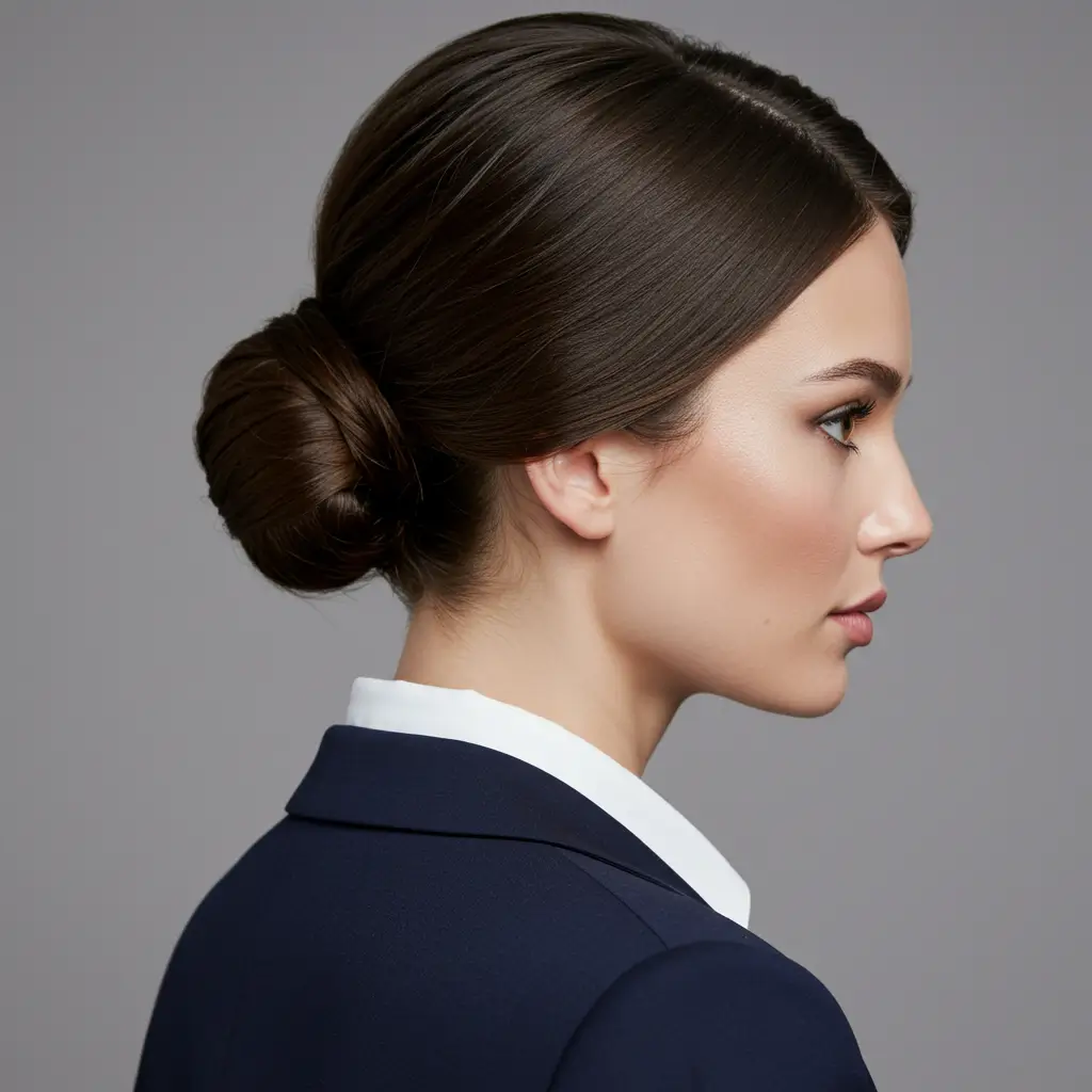 Low Bun with Middle Part