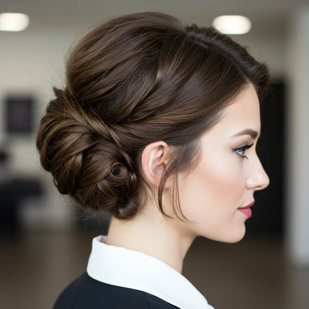 Low Twisted Bun for Short Hair