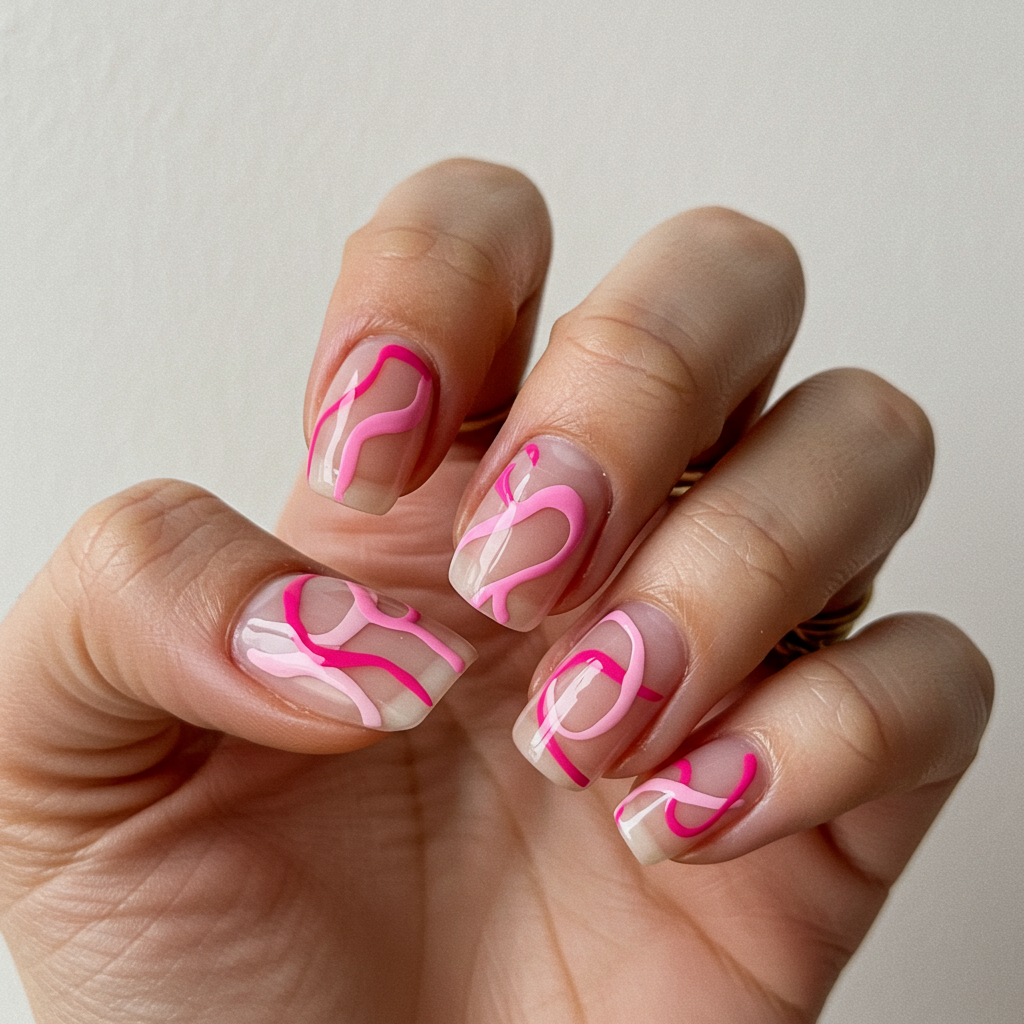Minimalist Abstract Pink Lines on a Nude Base
