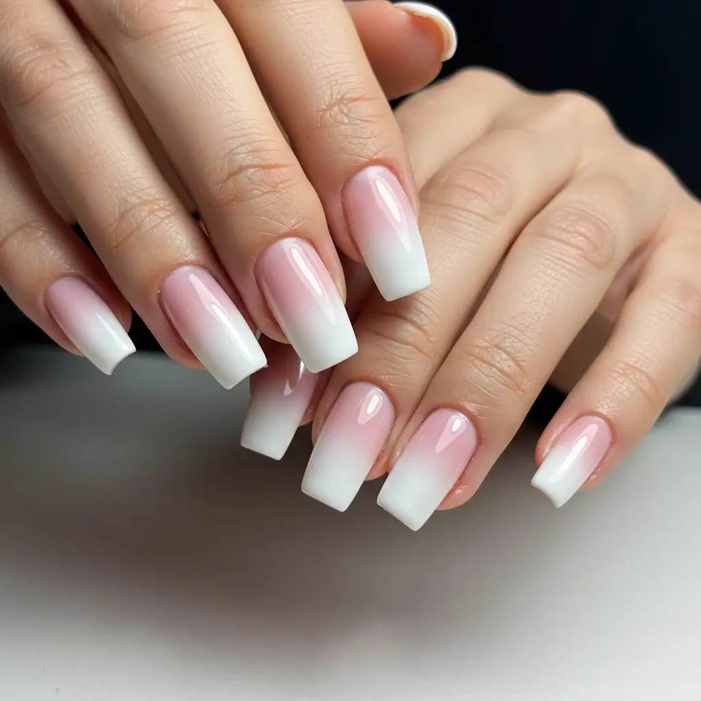 Pink and White Ombre Chrome Nails