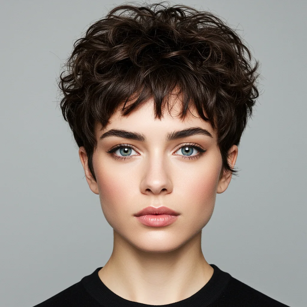 Pixie Cut with Curly Micro Bangs