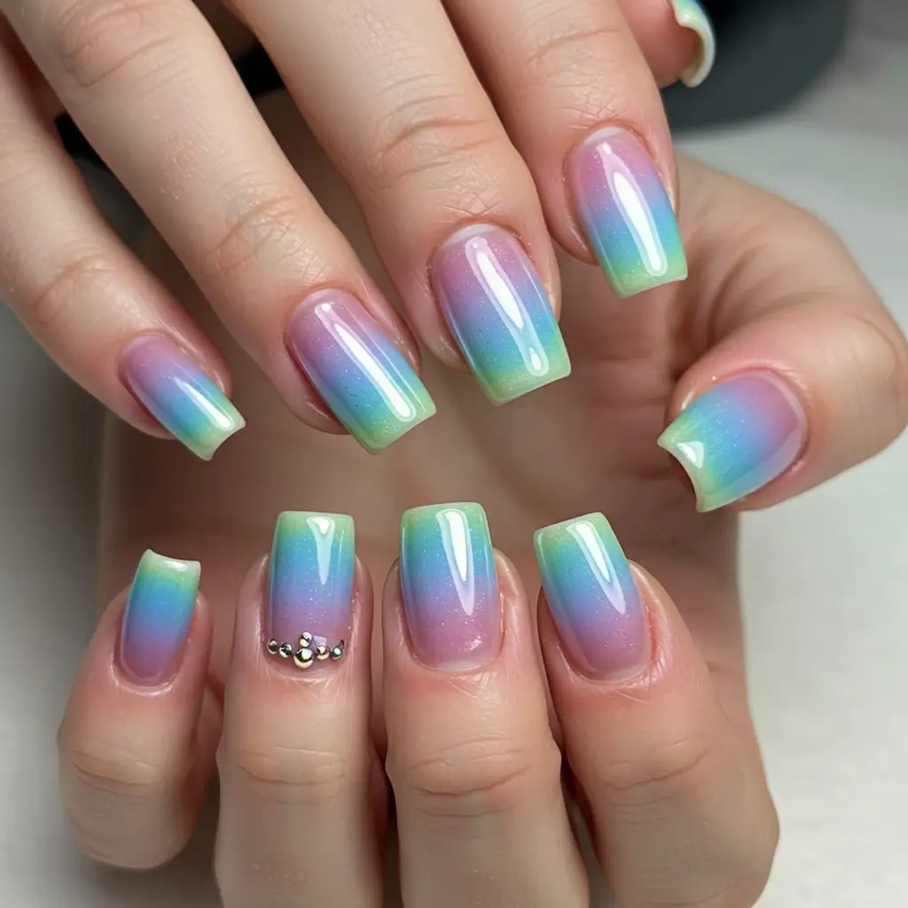 Rainbow French Ombre Chrome Nails