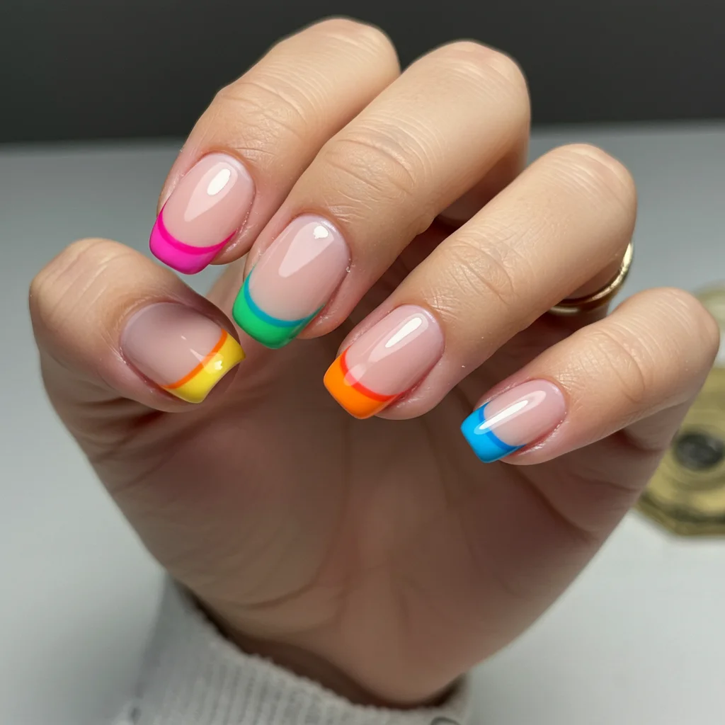 Rainbow French Tip Nails