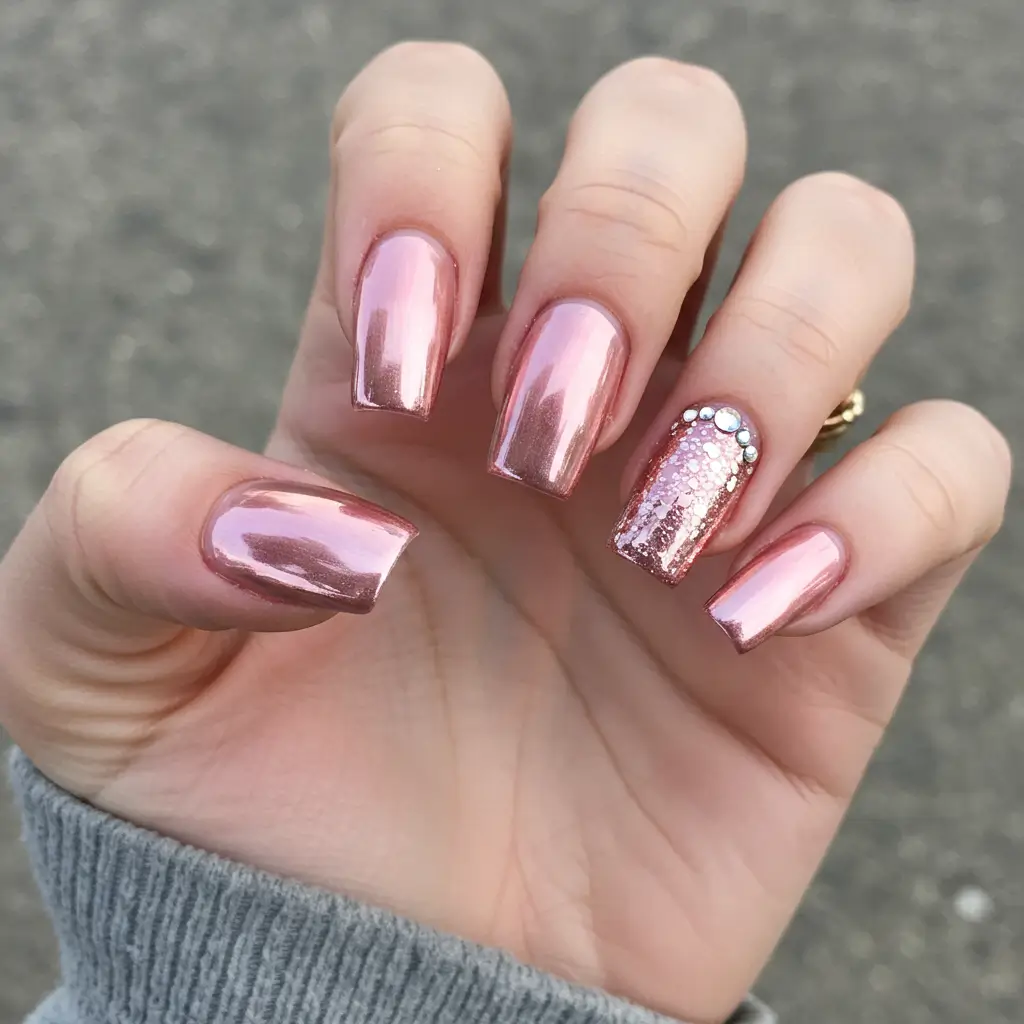 Rose Gold French Ombre Chrome Nails