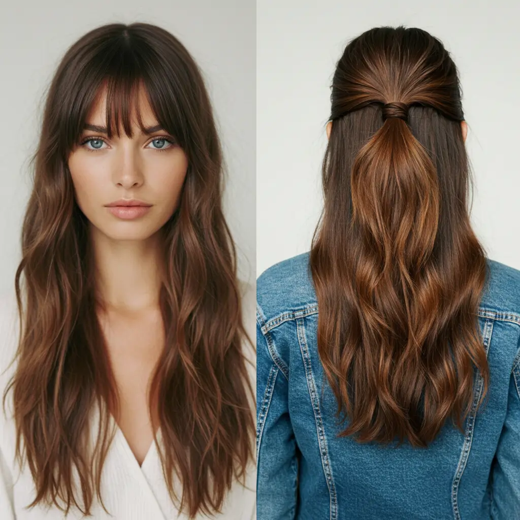Seasonal Styling Ideas for Curtain Bangs with Long Hair