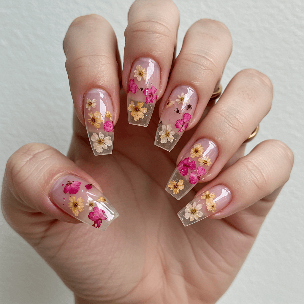 Sheer Pink with Encapsulated Dried Flowers