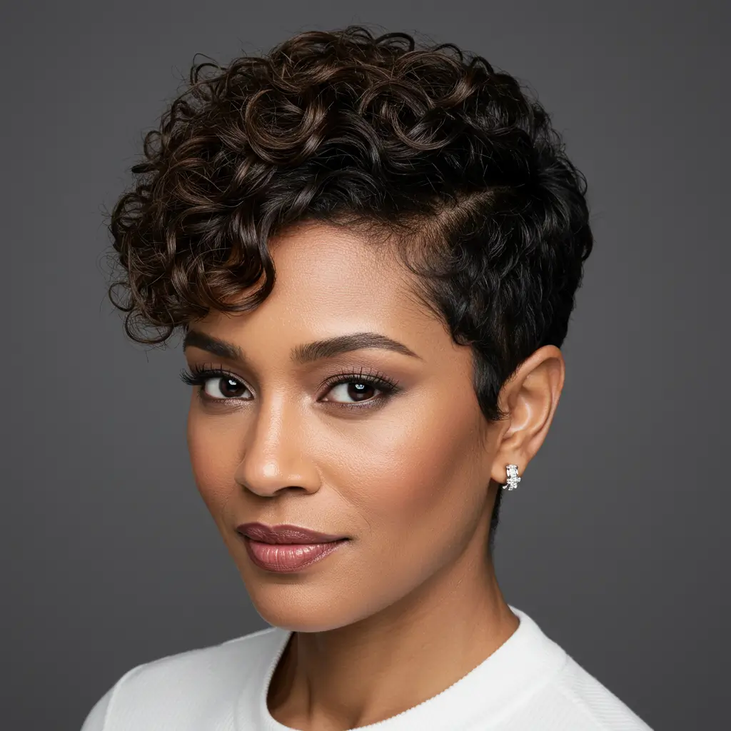 Short Curly Cut with Deep Side Part