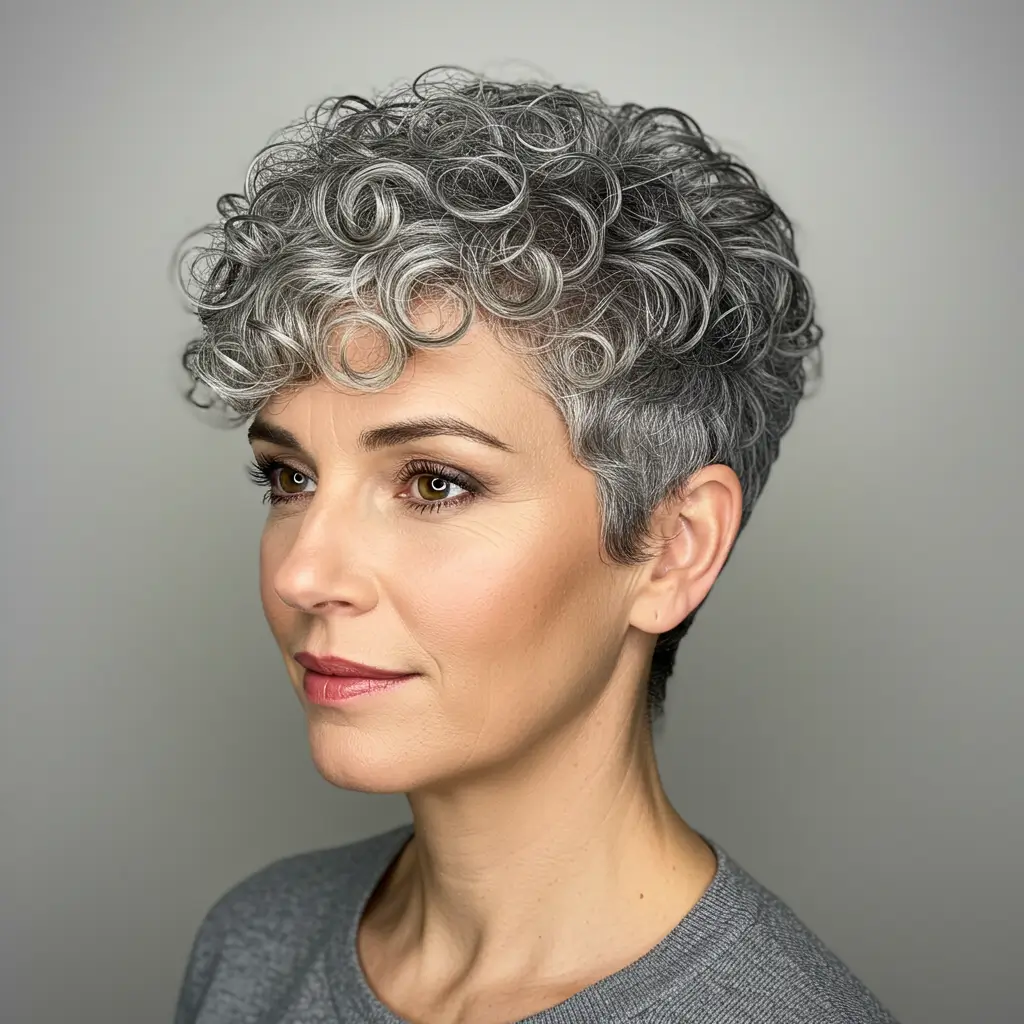 Short Curly Cut with Natural Gray