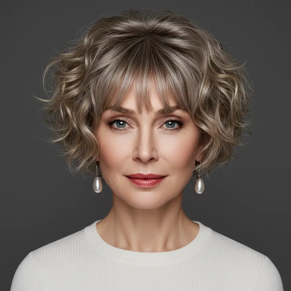 Short Curly Cut with Wispy Bangs