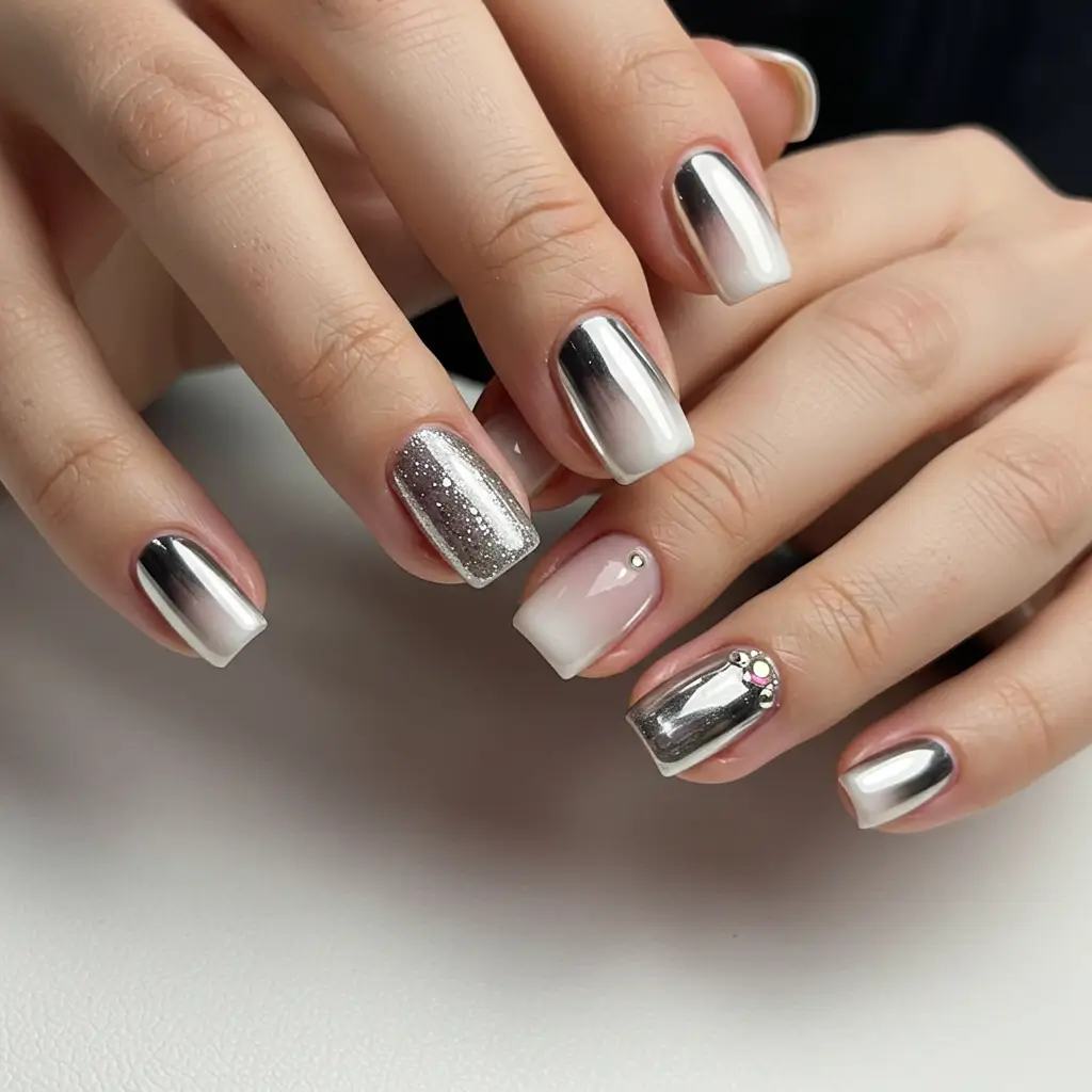 Short French Ombre Chrome Nails