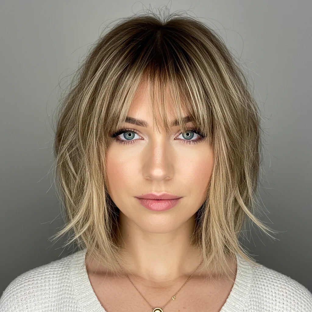 Shoulder Length Layers with Side Bangs