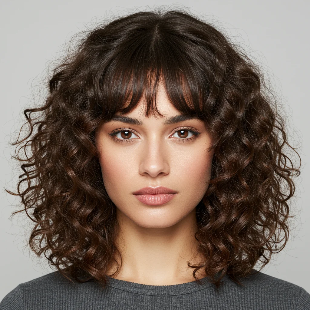 Side-Parted Curls with Curly Bangs