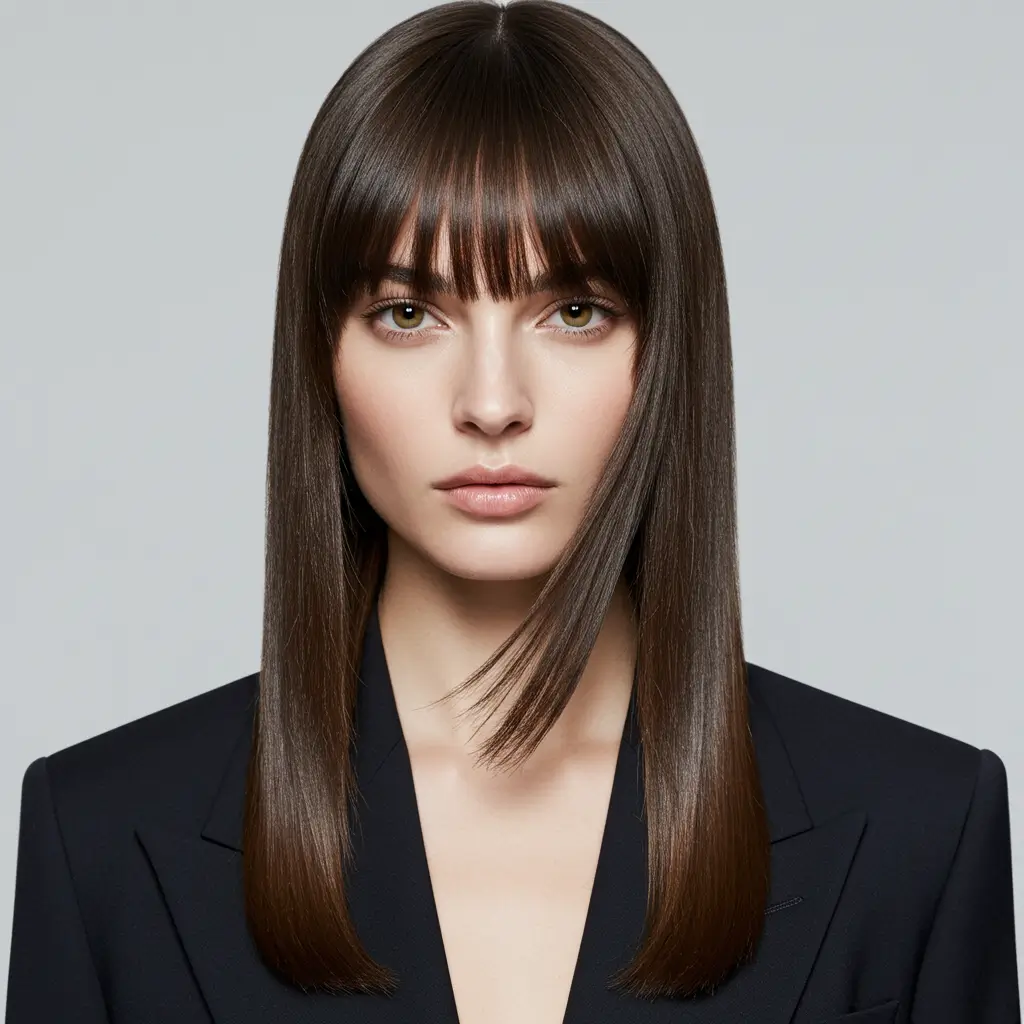 Sleek and Straight A Chic Take on Curtain Bangs