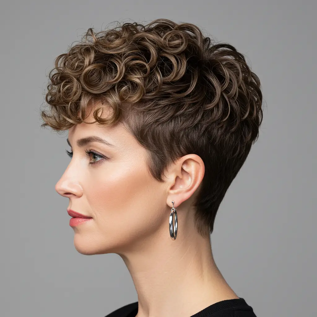 Soft Curly Pixie with Tapered Sides