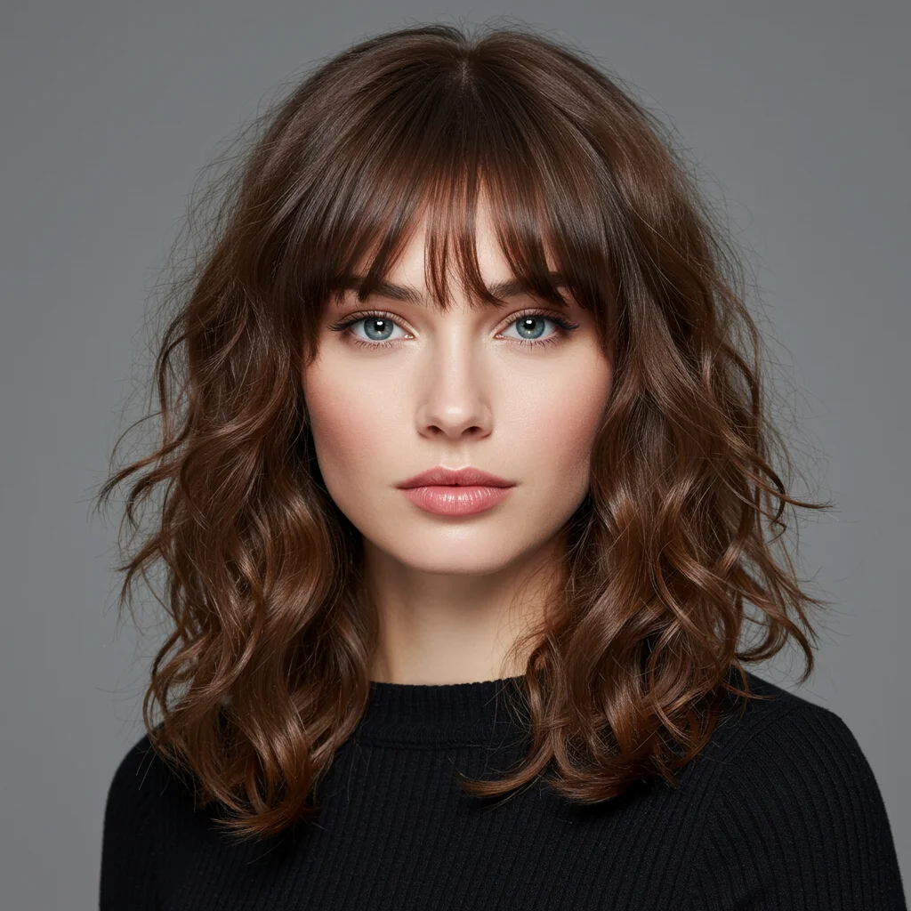 Soft Curtain Bangs with Loose Curls