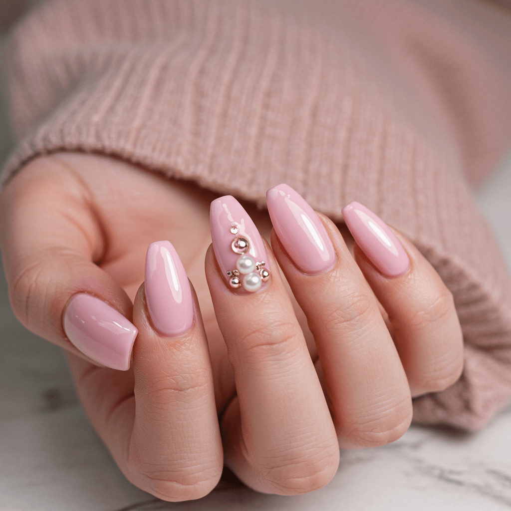 Soft Pink Adorned with Delicate Pearl Accents
