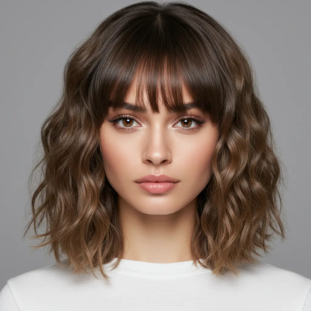 Soft Waves with Curtain Bangs for a Trendy Twist