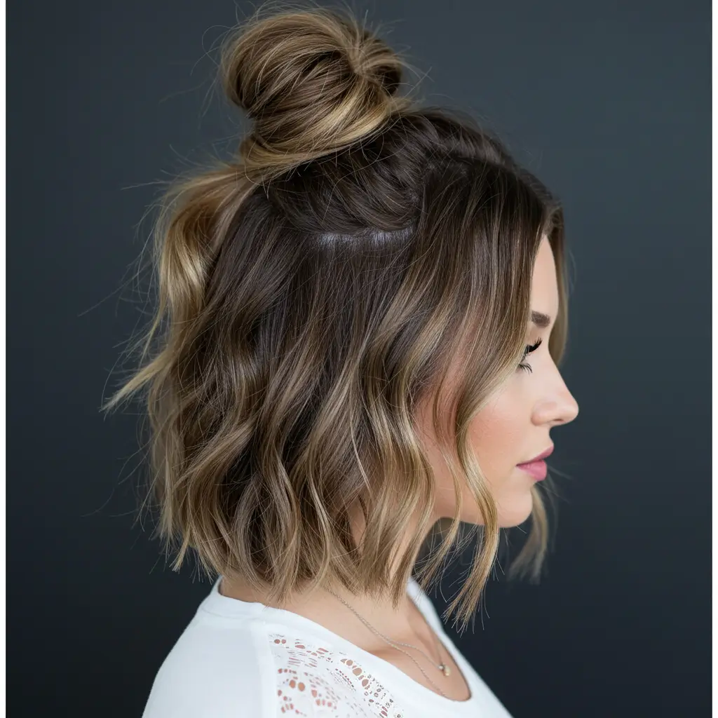 Soft Waves with a Messy Bun for Casual Chic