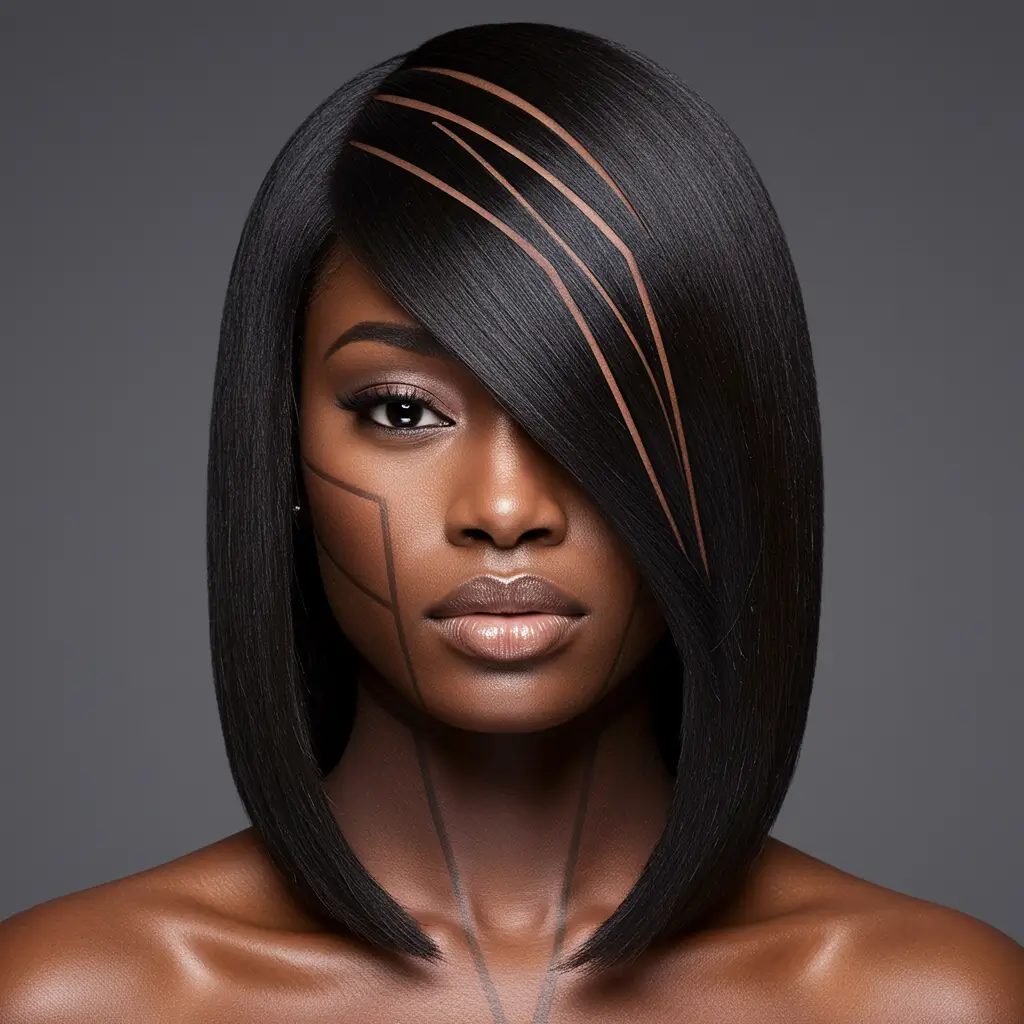 Straight Hair with Geometric Lines