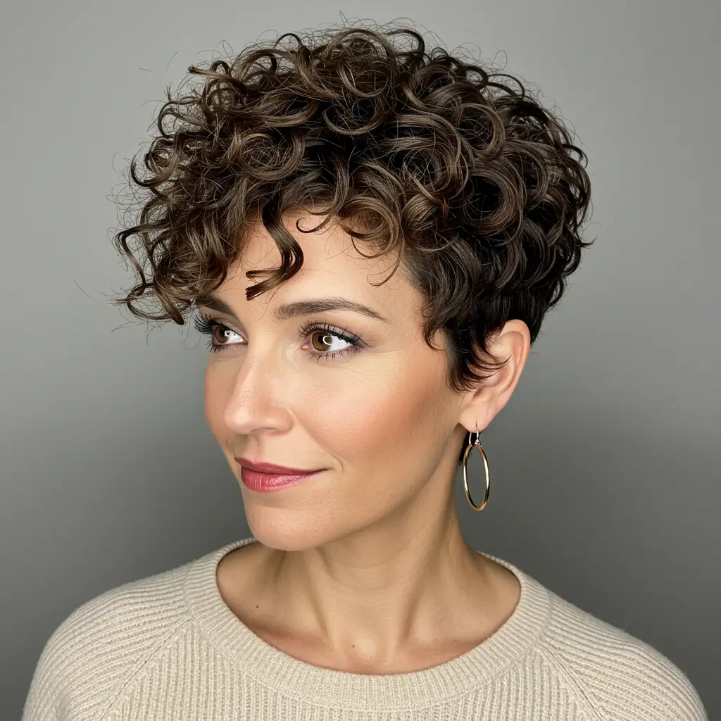 Textured Curly Pixie with Volume